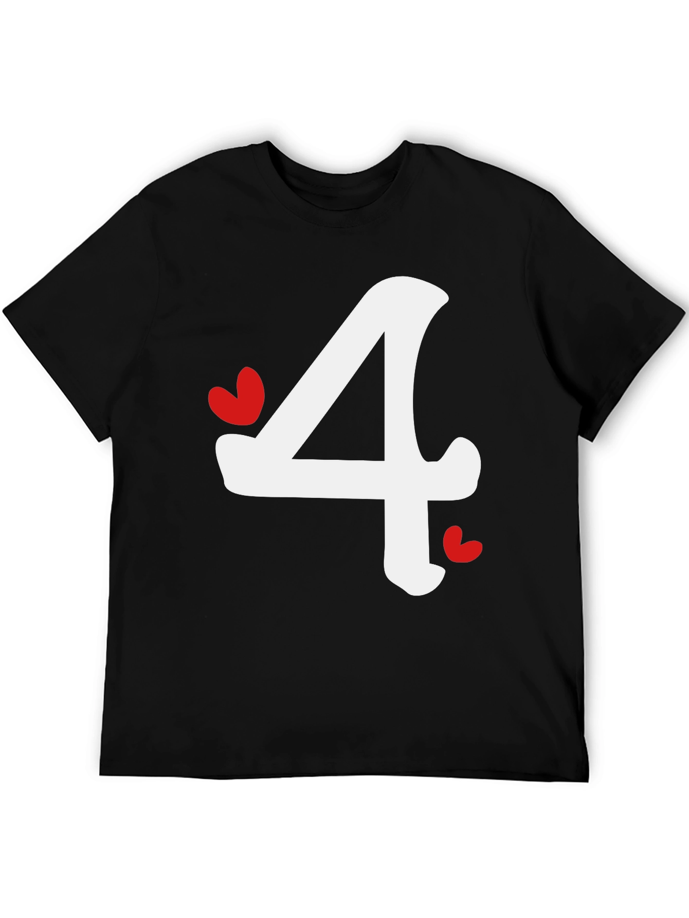 Black T-Shirt with Number 4 Heart Design