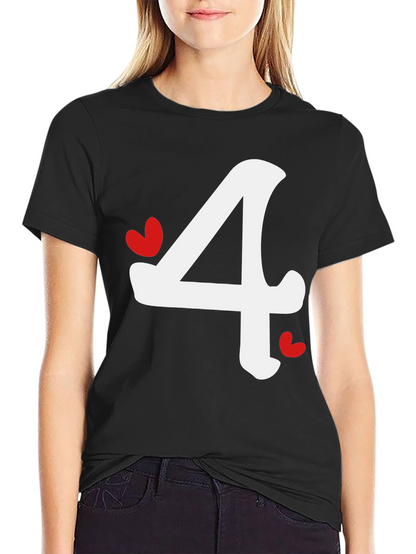 Black T-Shirt with Number 4 Heart Design