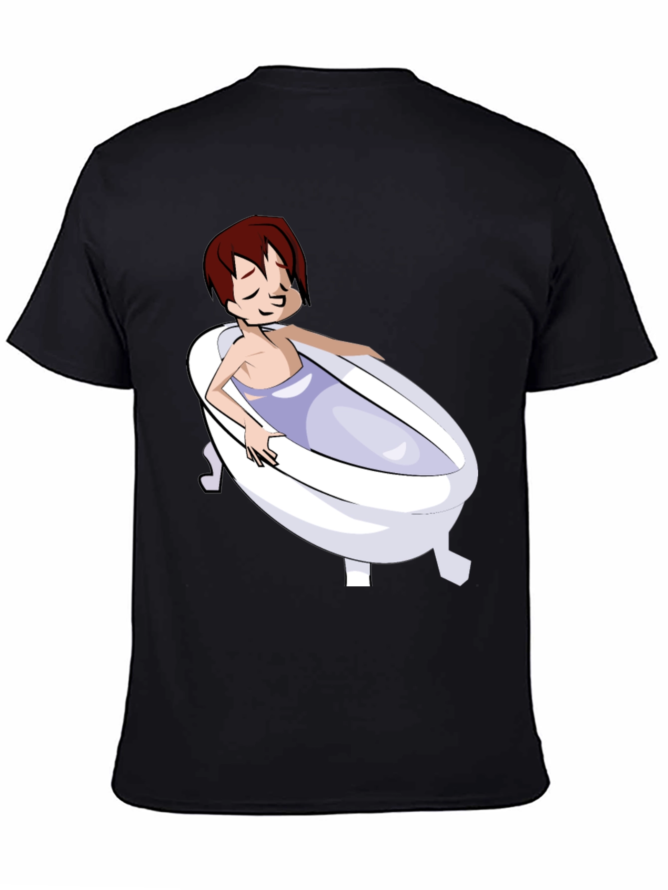 Cartoon Character in Bathtub Graphic Tee - Black