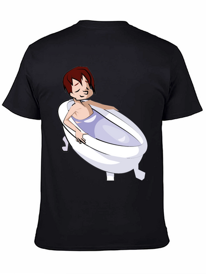Cartoon Character in Bathtub Graphic Tee - Black