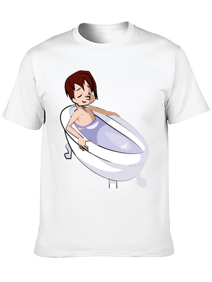 Cartoon Character in Bathtub Graphic Tee - Black