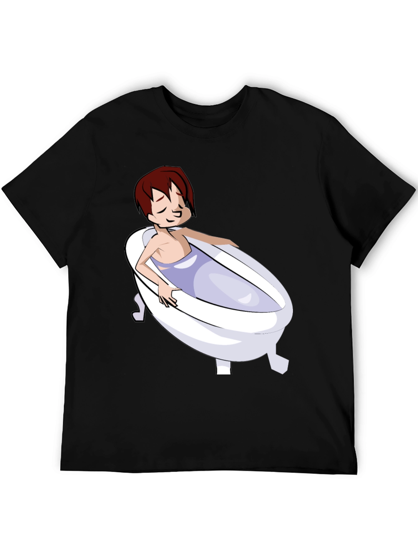 Cartoon Character in Bathtub Graphic Tee - Black