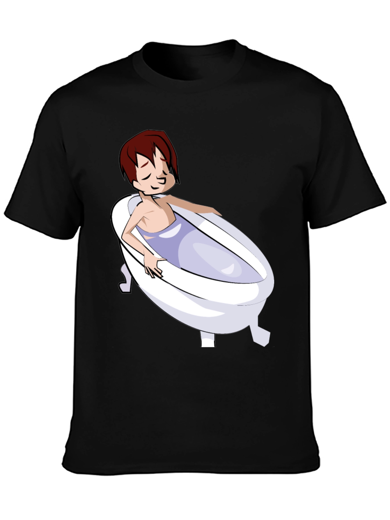 Cartoon Character in Bathtub Graphic Tee - Black