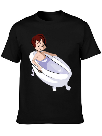 Cartoon Character in Bathtub Graphic Tee - Black