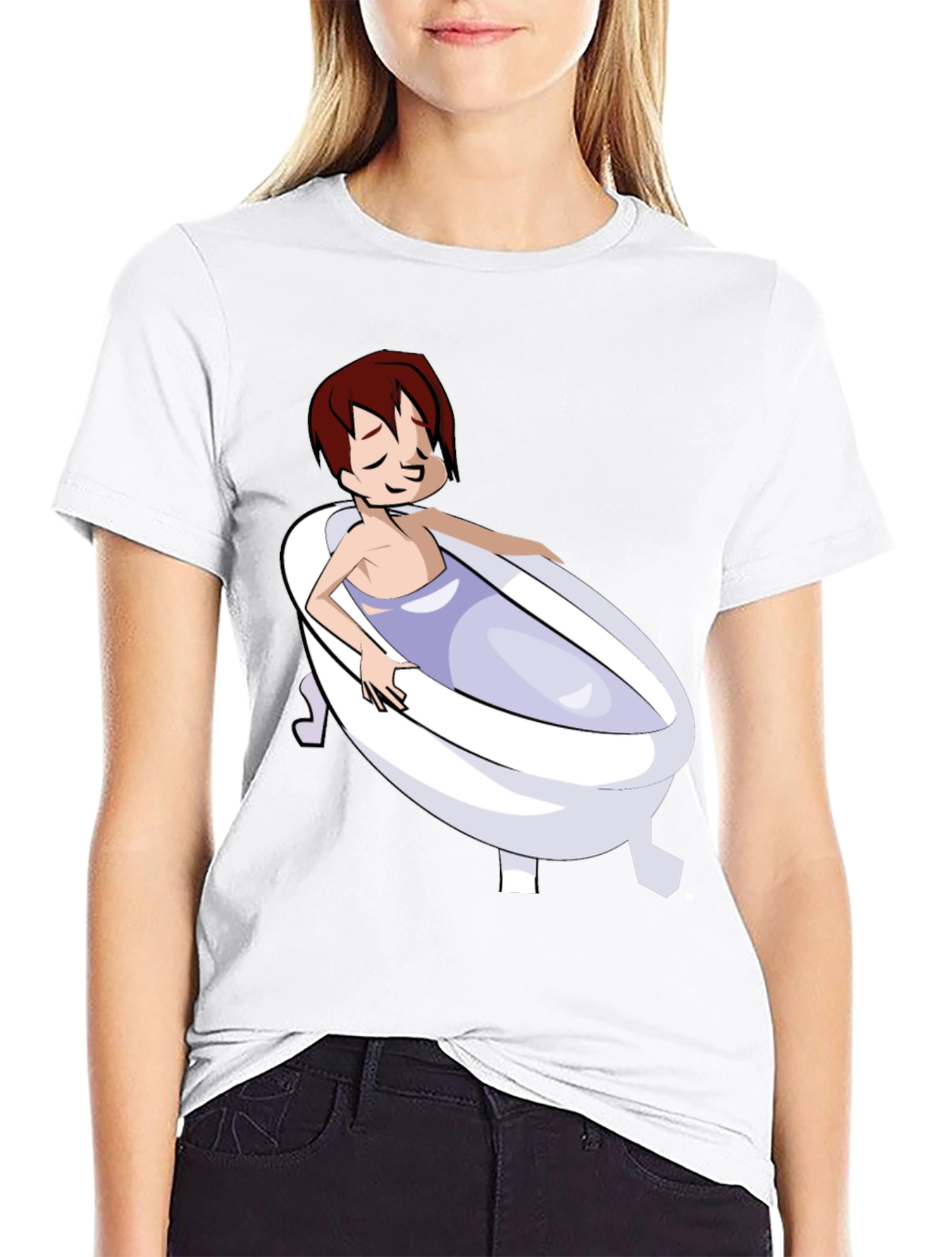 Cartoon Character in Bathtub Graphic Tee - Black