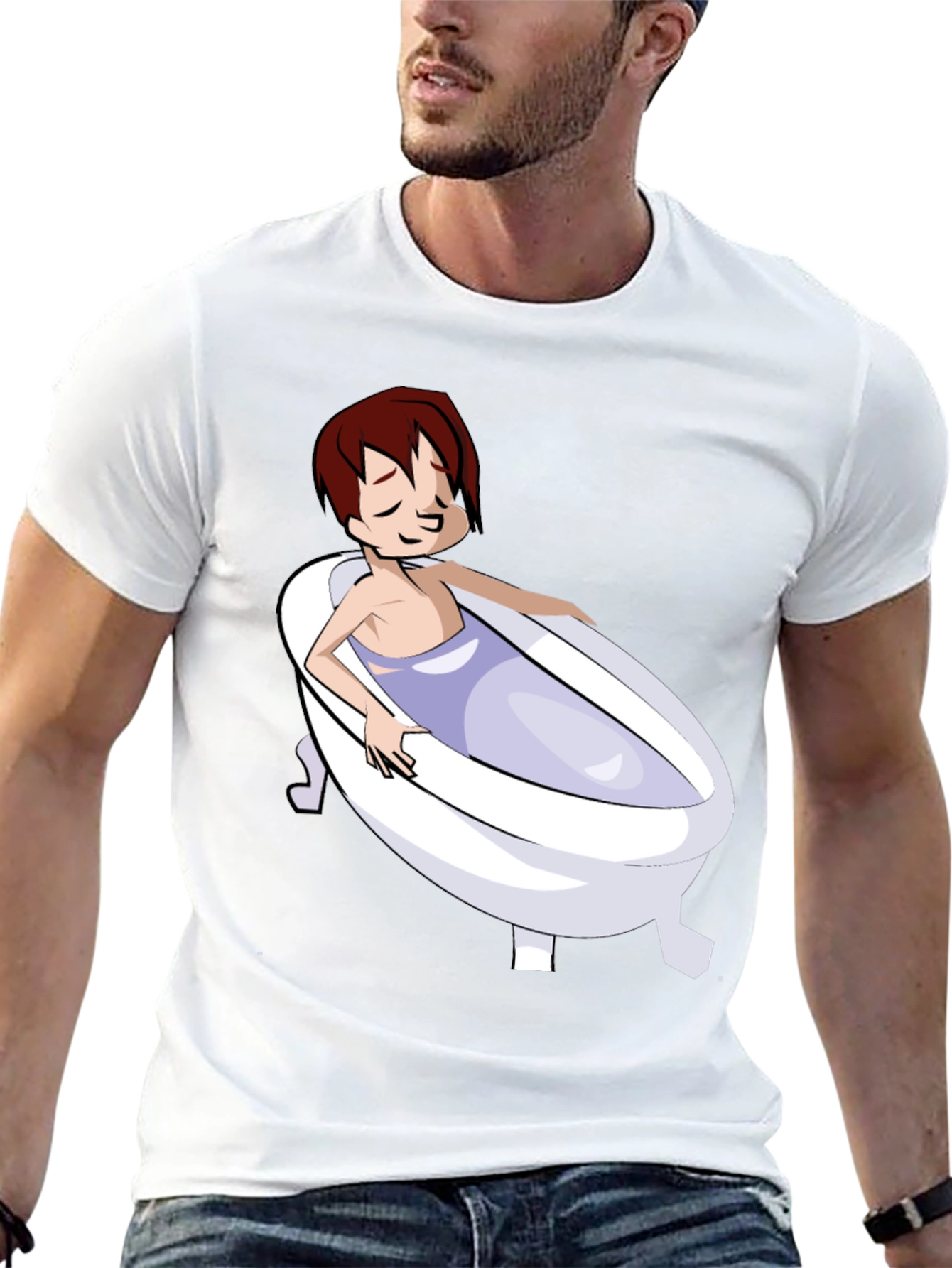 Cartoon Character in Bathtub Graphic Tee - Black