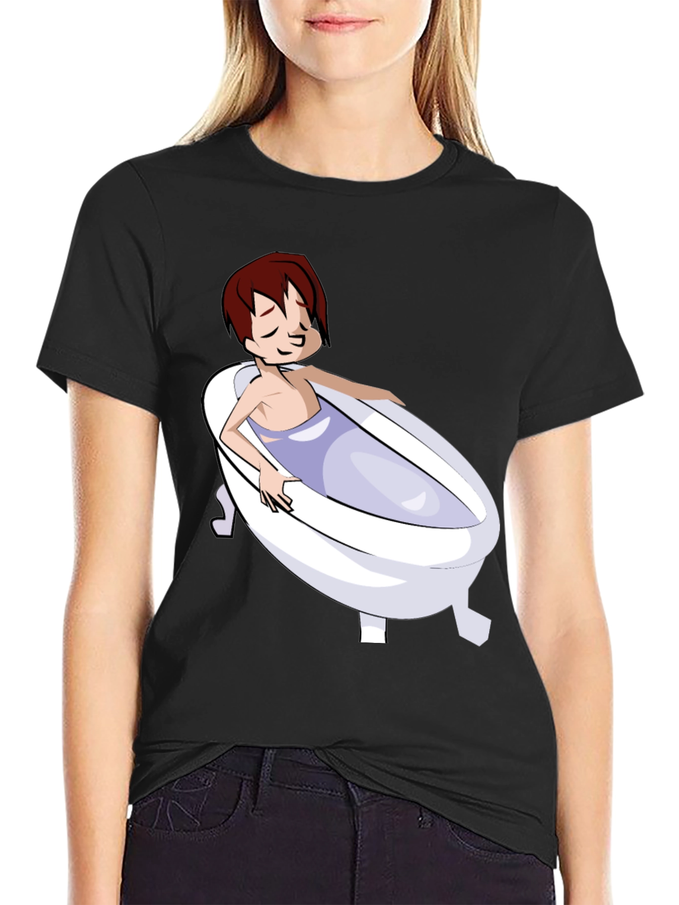 Cartoon Character in Bathtub Graphic Tee - Black