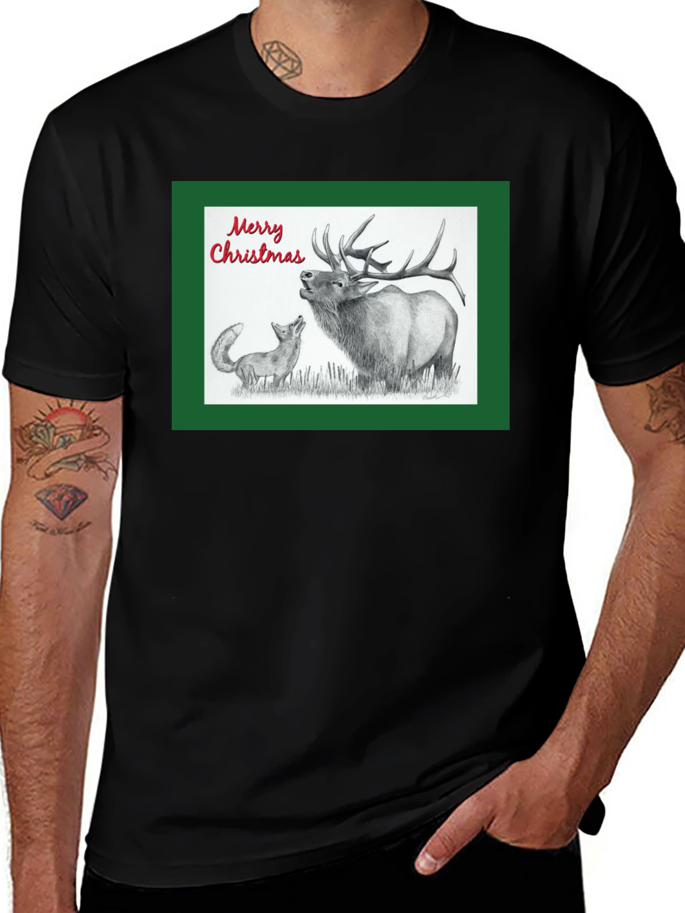 Christmas Elk & Fox Graphic Tee