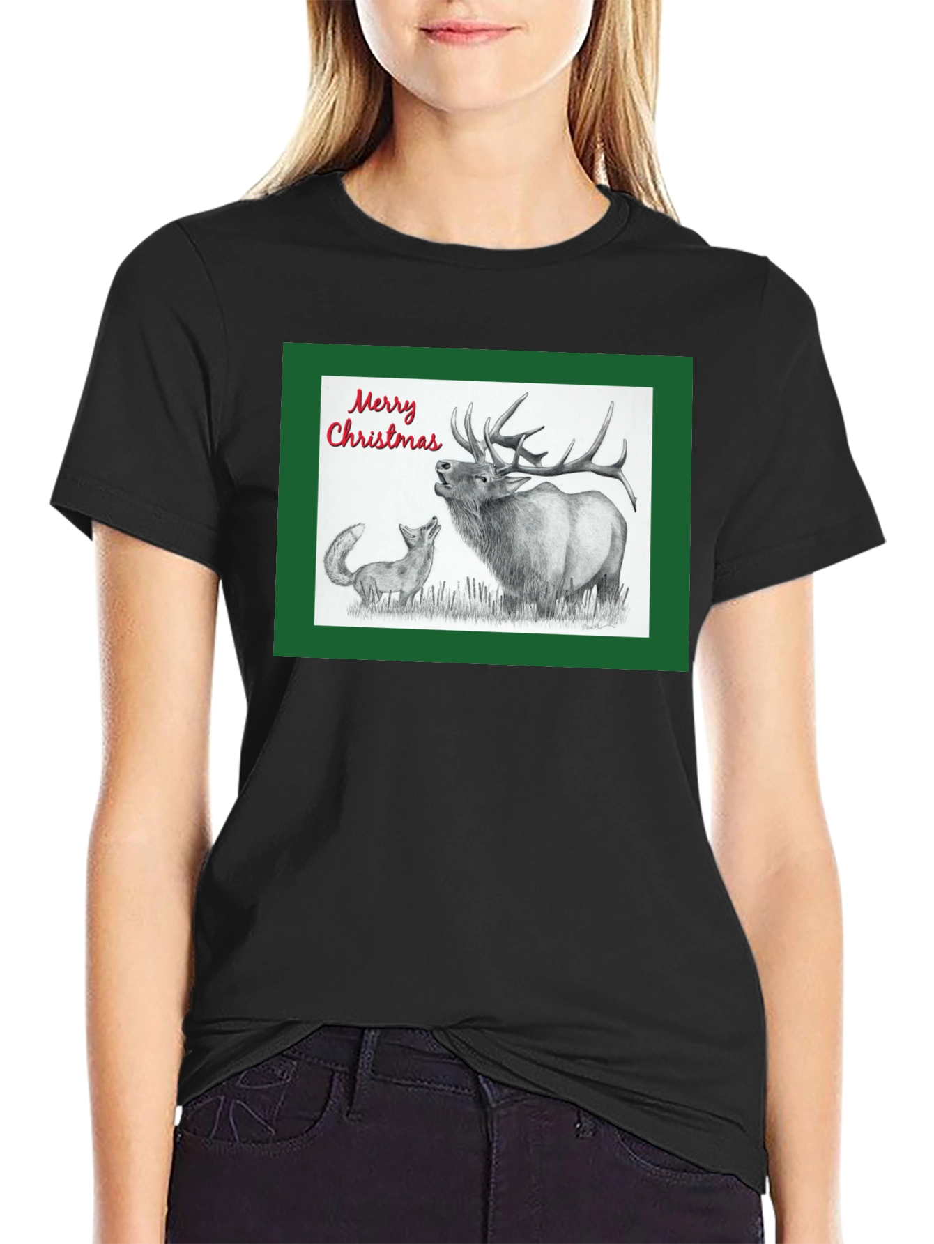 Christmas Elk & Fox Graphic Tee