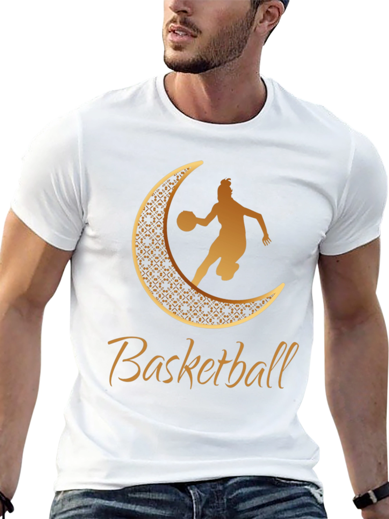 Basketball Crescent Moon Graphic Tee