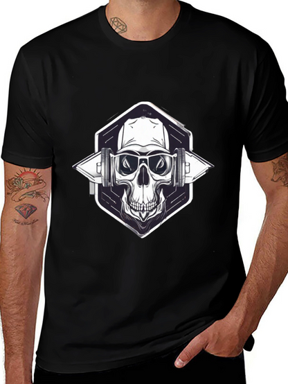 Skull with Headphones Graphic Black T-Shirt