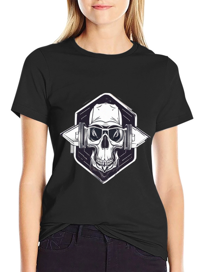 Skull with Headphones Graphic Black T-Shirt