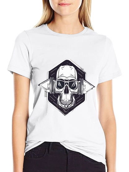 Skull with Headphones Graphic Black T-Shirt