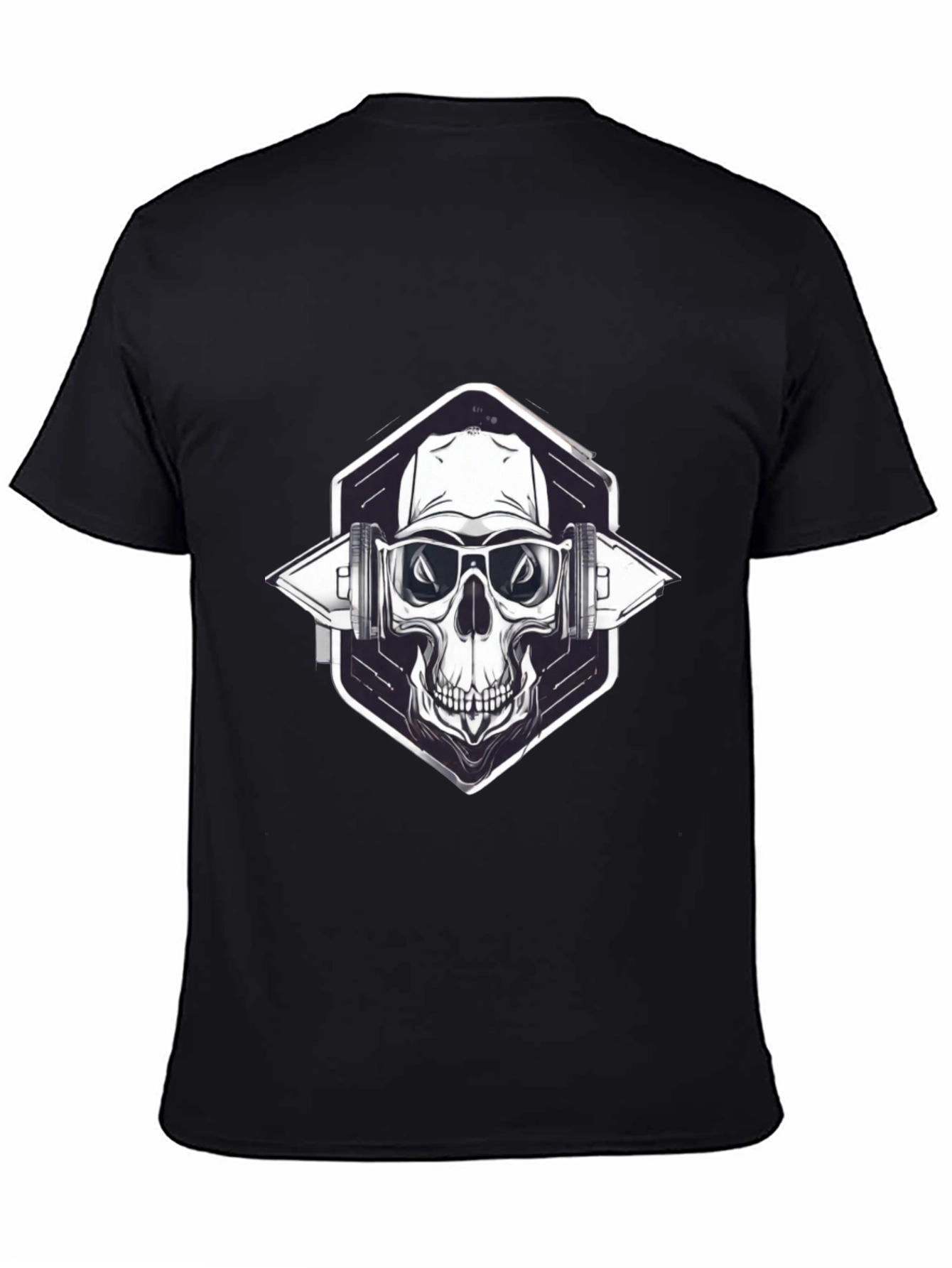 Skull with Headphones Graphic Black T-Shirt