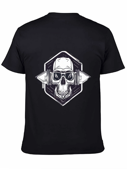 Skull with Headphones Graphic Black T-Shirt