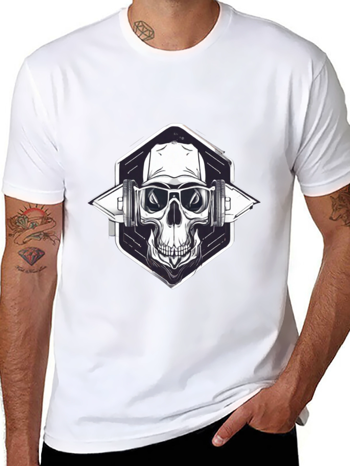 Skull with Headphones Graphic Black T-Shirt