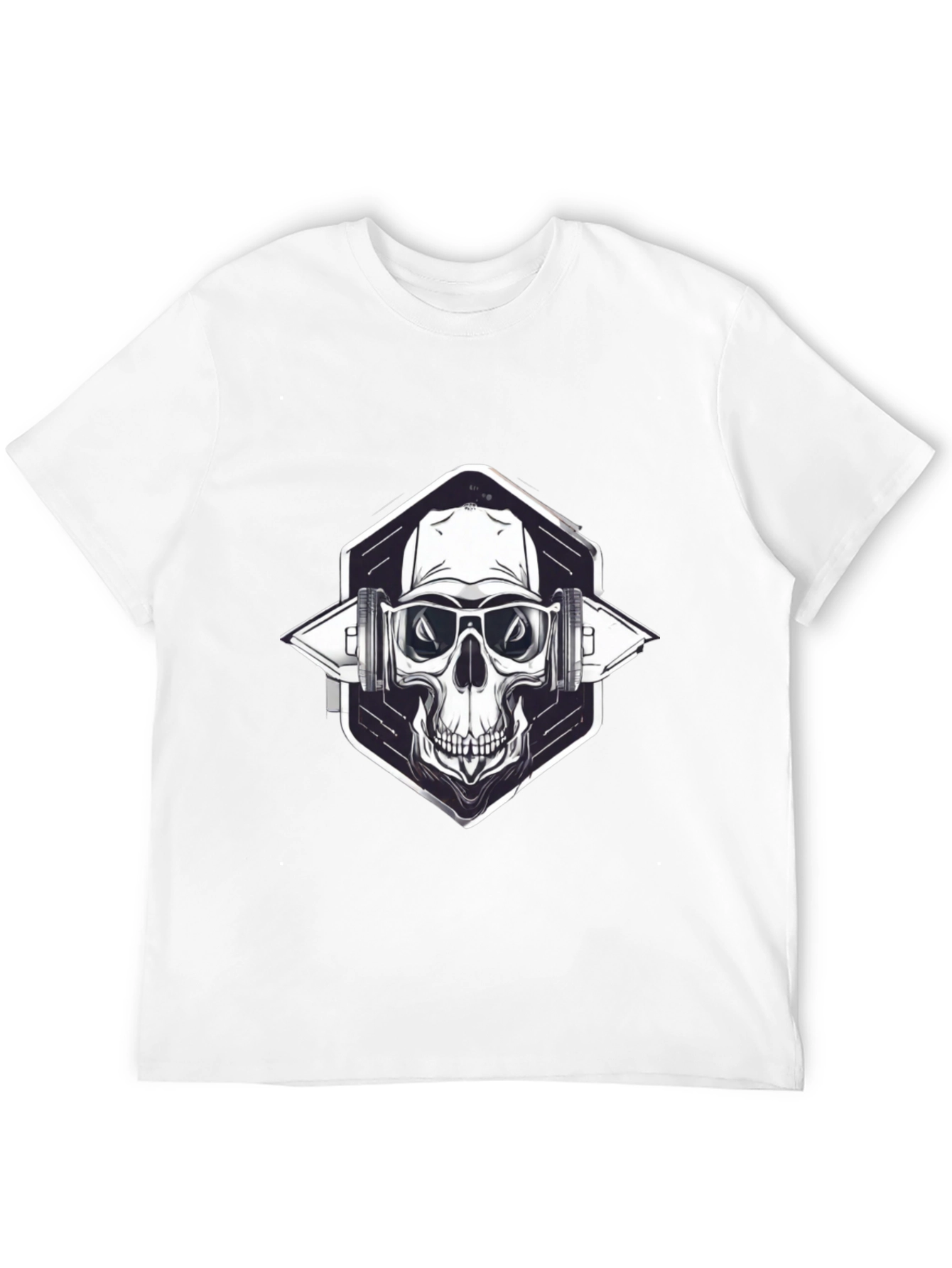 Skull with Headphones Graphic Black T-Shirt