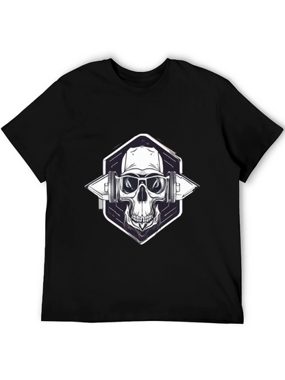 Skull with Headphones Graphic Black T-Shirt
