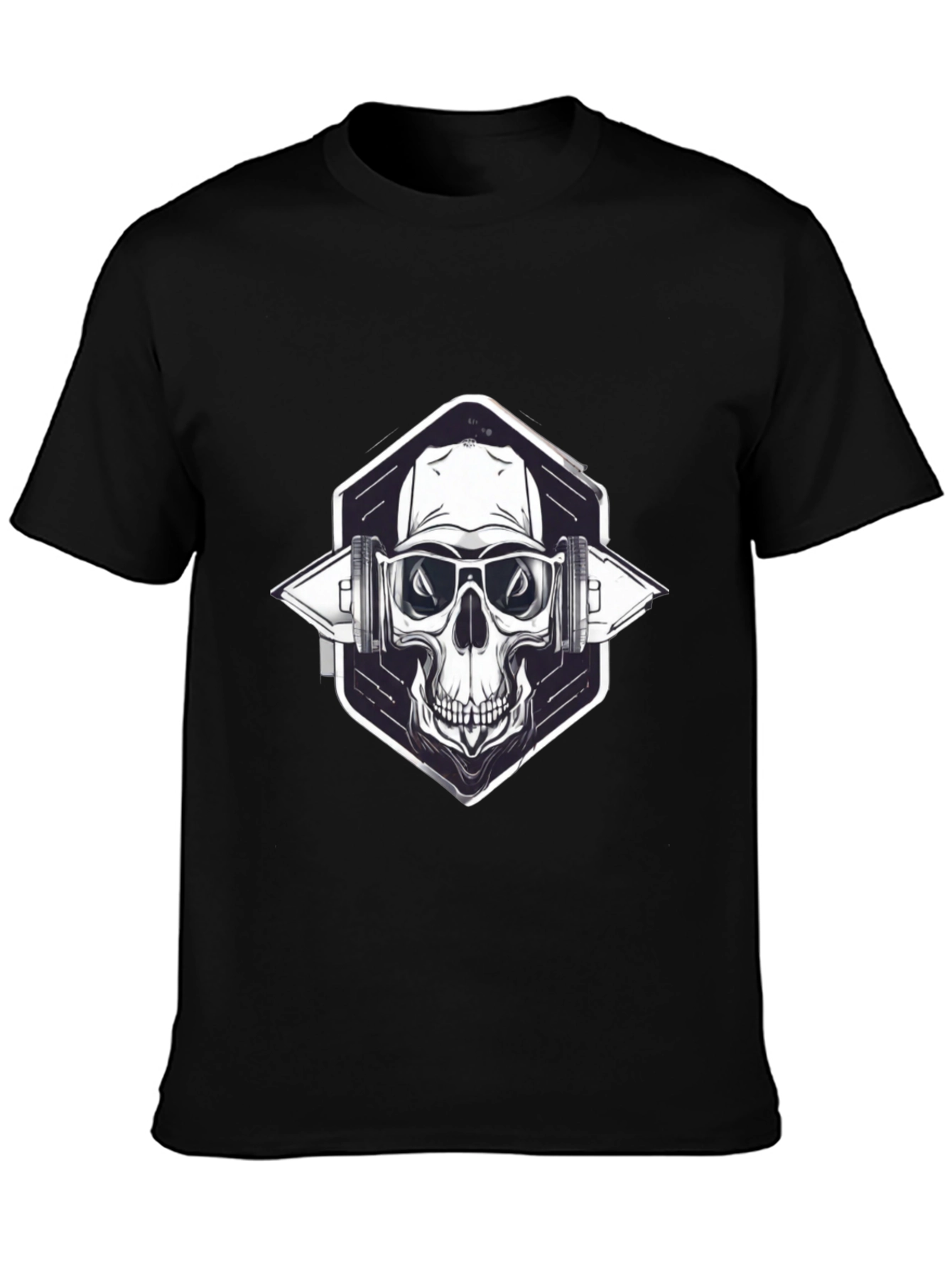 Skull with Headphones Graphic Black T-Shirt