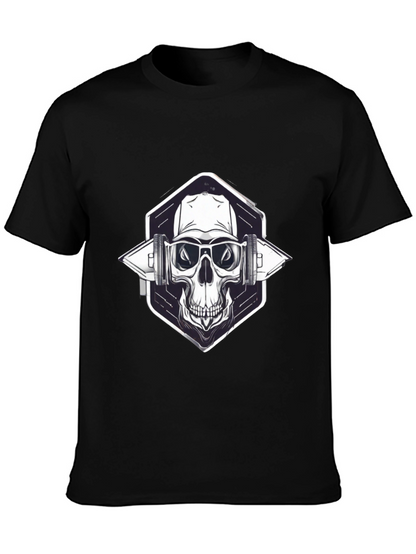 Skull with Headphones Graphic Black T-Shirt