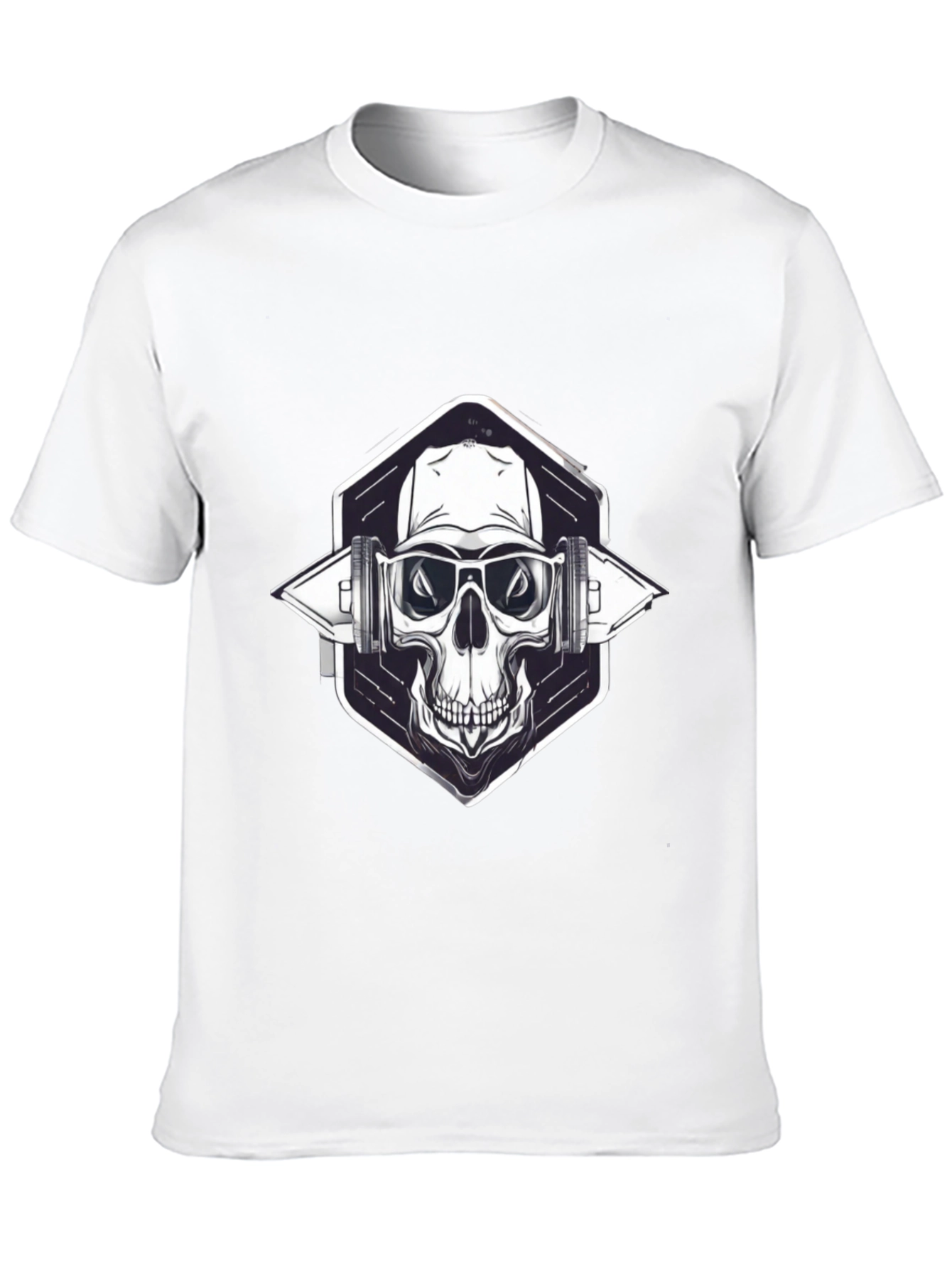 Skull with Headphones Graphic Black T-Shirt