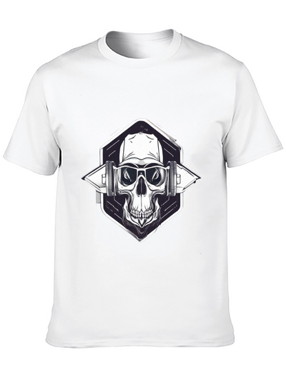 Skull with Headphones Graphic Black T-Shirt