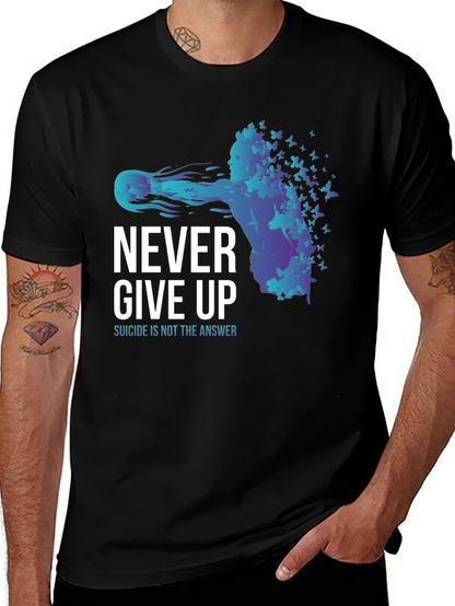Never Give Up Butterfly Graphic T-Shirt