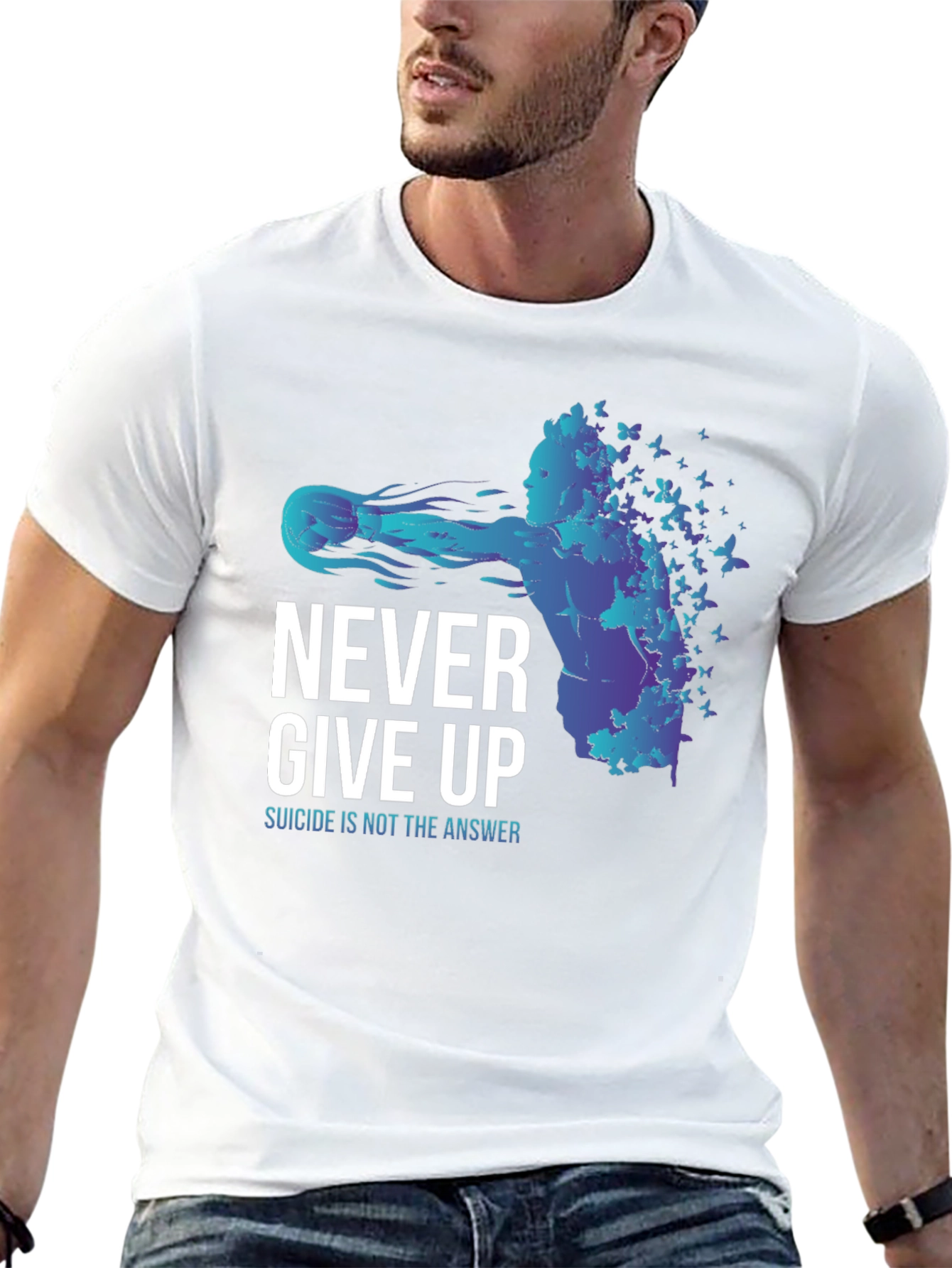 Never Give Up Butterfly Graphic T-Shirt