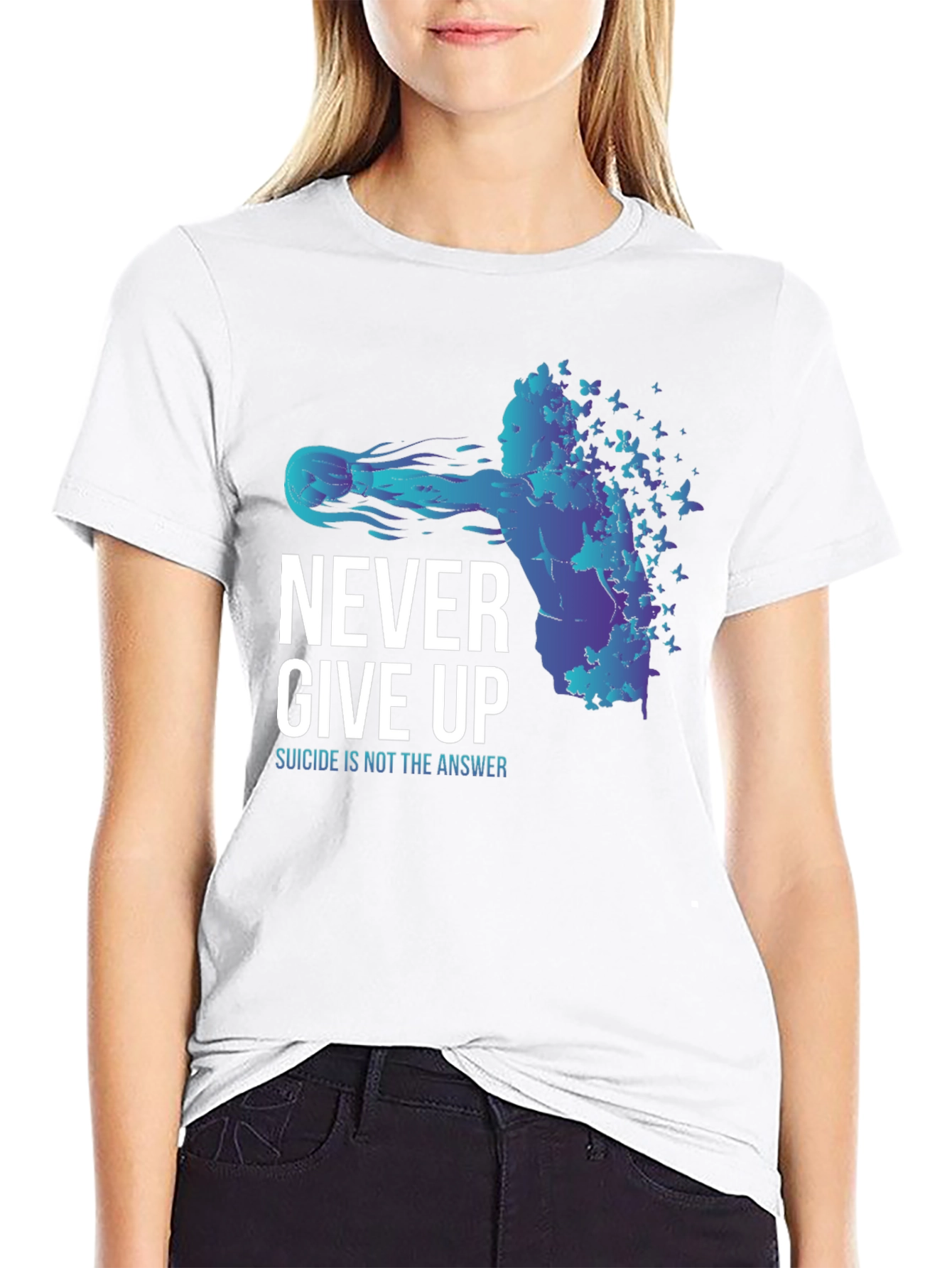 Never Give Up Butterfly Graphic T-Shirt