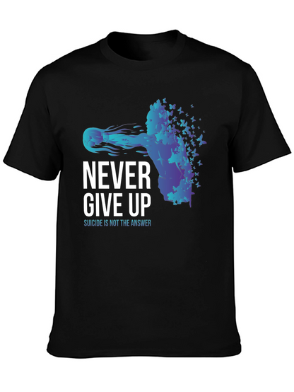 Never Give Up Butterfly Graphic T-Shirt