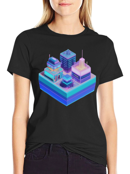 Cyberpunk Cityscape Graphic T-Shirt - Black