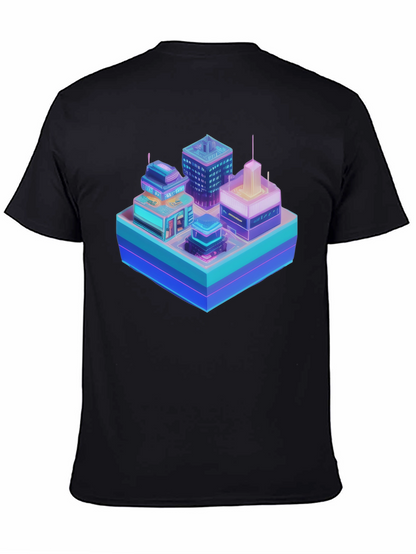 Cyberpunk Cityscape Graphic T-Shirt - Black