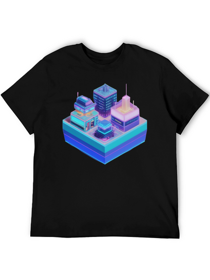 Cyberpunk Cityscape Graphic T-Shirt - Black