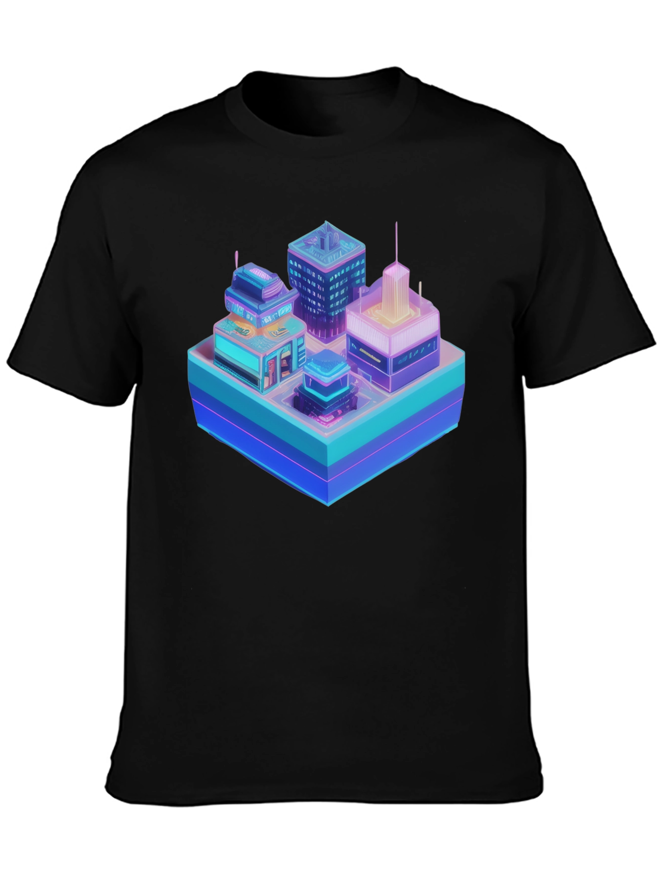 Cyberpunk Cityscape Graphic T-Shirt - Black