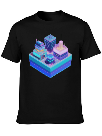 Cyberpunk Cityscape Graphic T-Shirt - Black