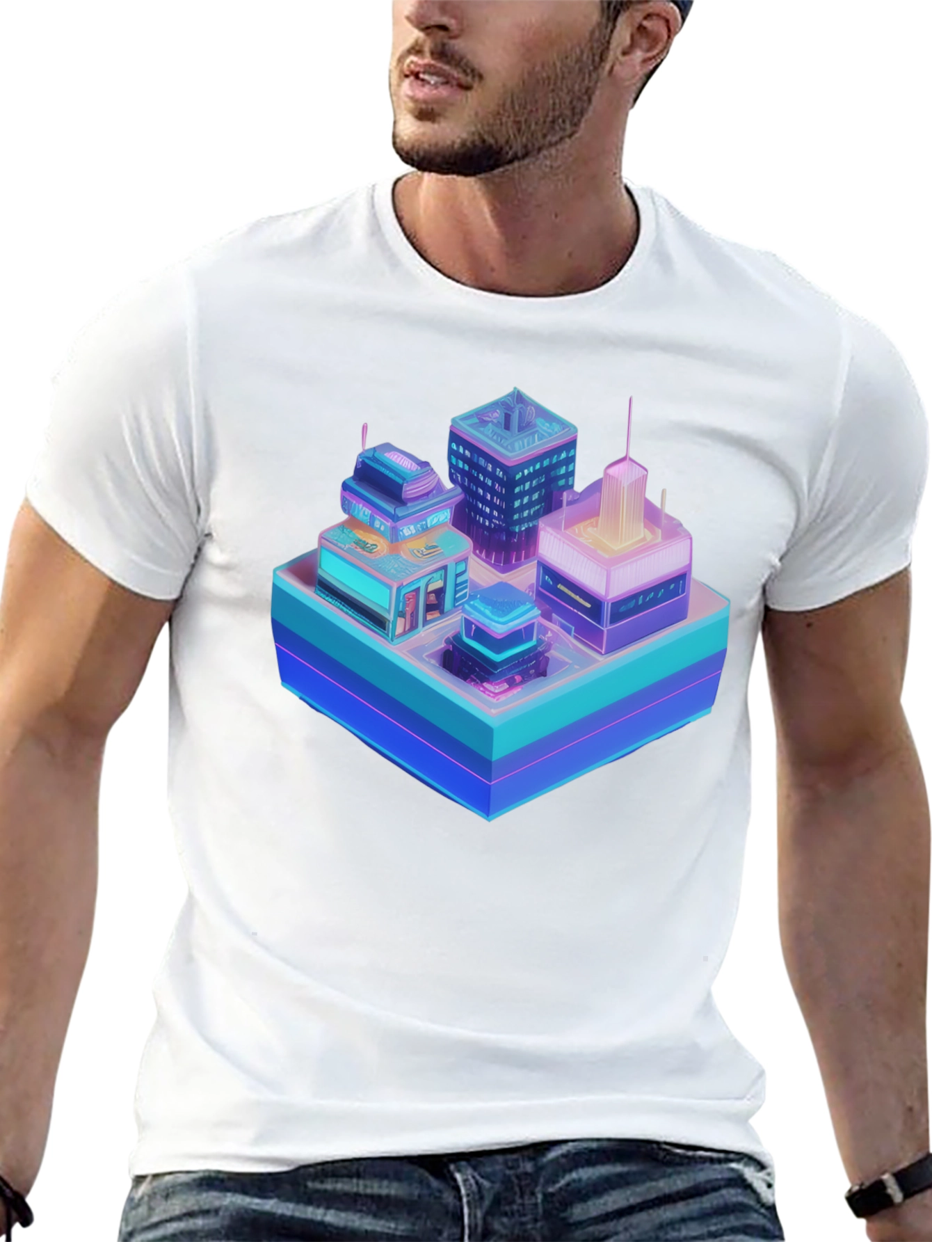 Cyberpunk Cityscape Graphic T-Shirt - Black