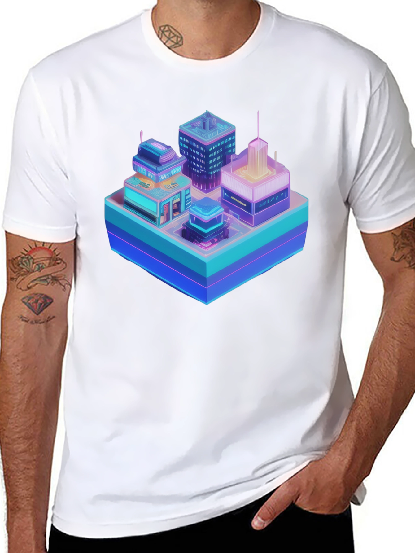 Cyberpunk Cityscape Graphic T-Shirt - Black