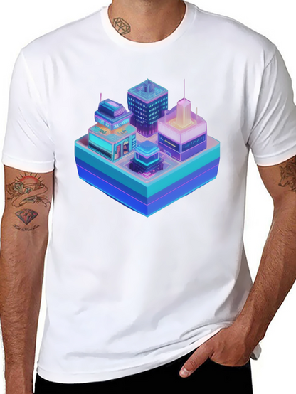 Cyberpunk Cityscape Graphic T-Shirt - Black