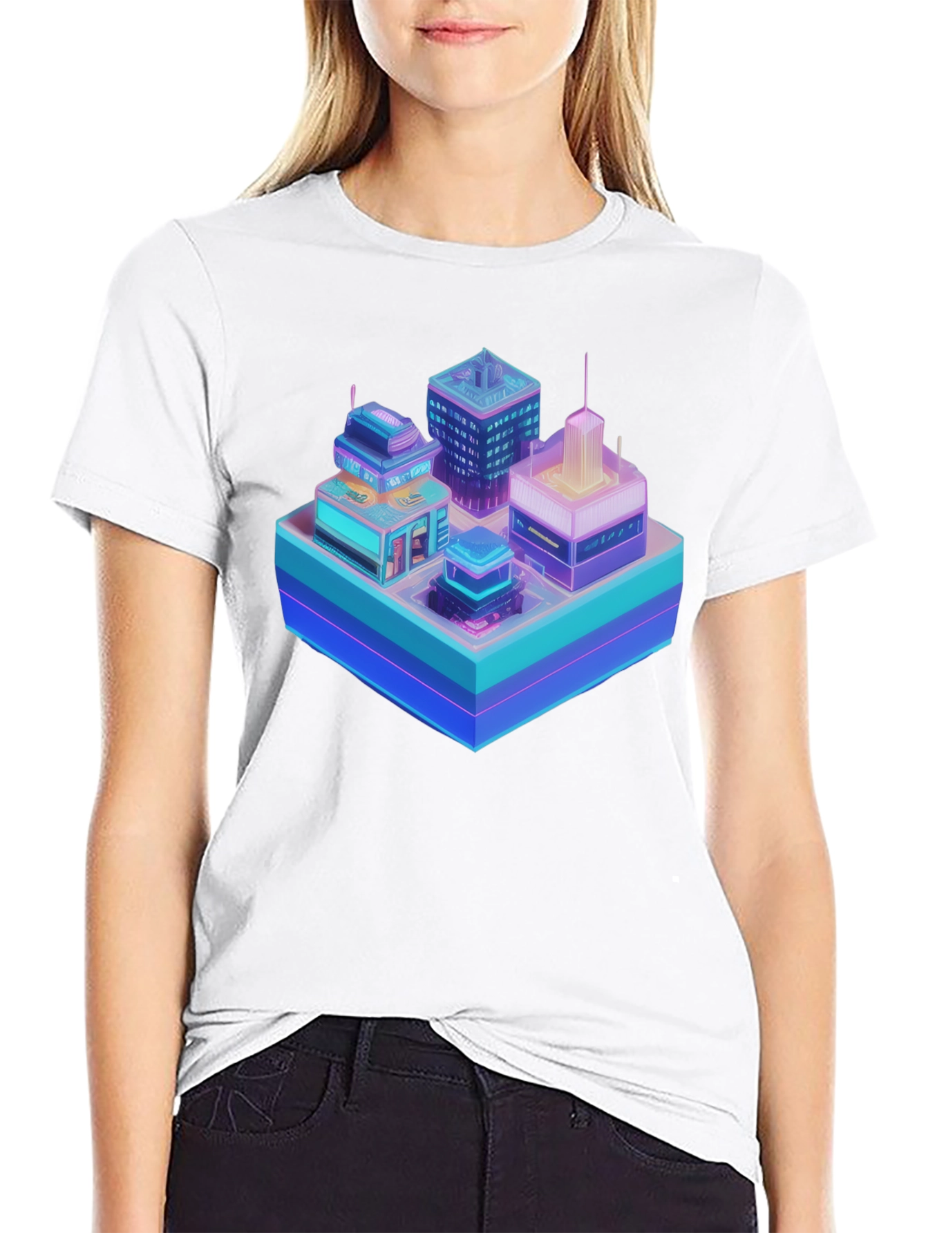 Cyberpunk Cityscape Graphic T-Shirt - Black