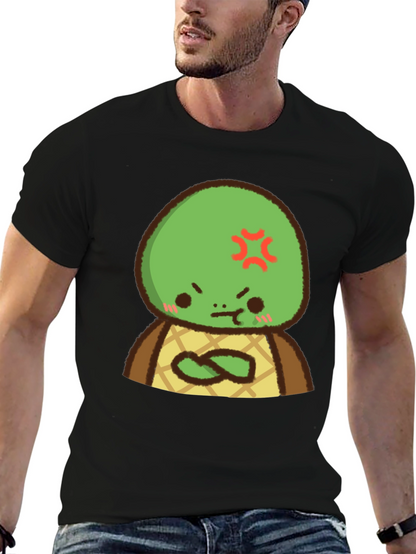 Angry Turtle Cartoon Graphic Tee - Black