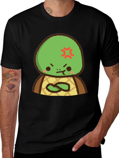 Angry Turtle Cartoon Graphic Tee - Black