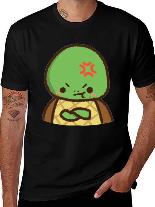 Angry Turtle Cartoon Graphic Tee - Black