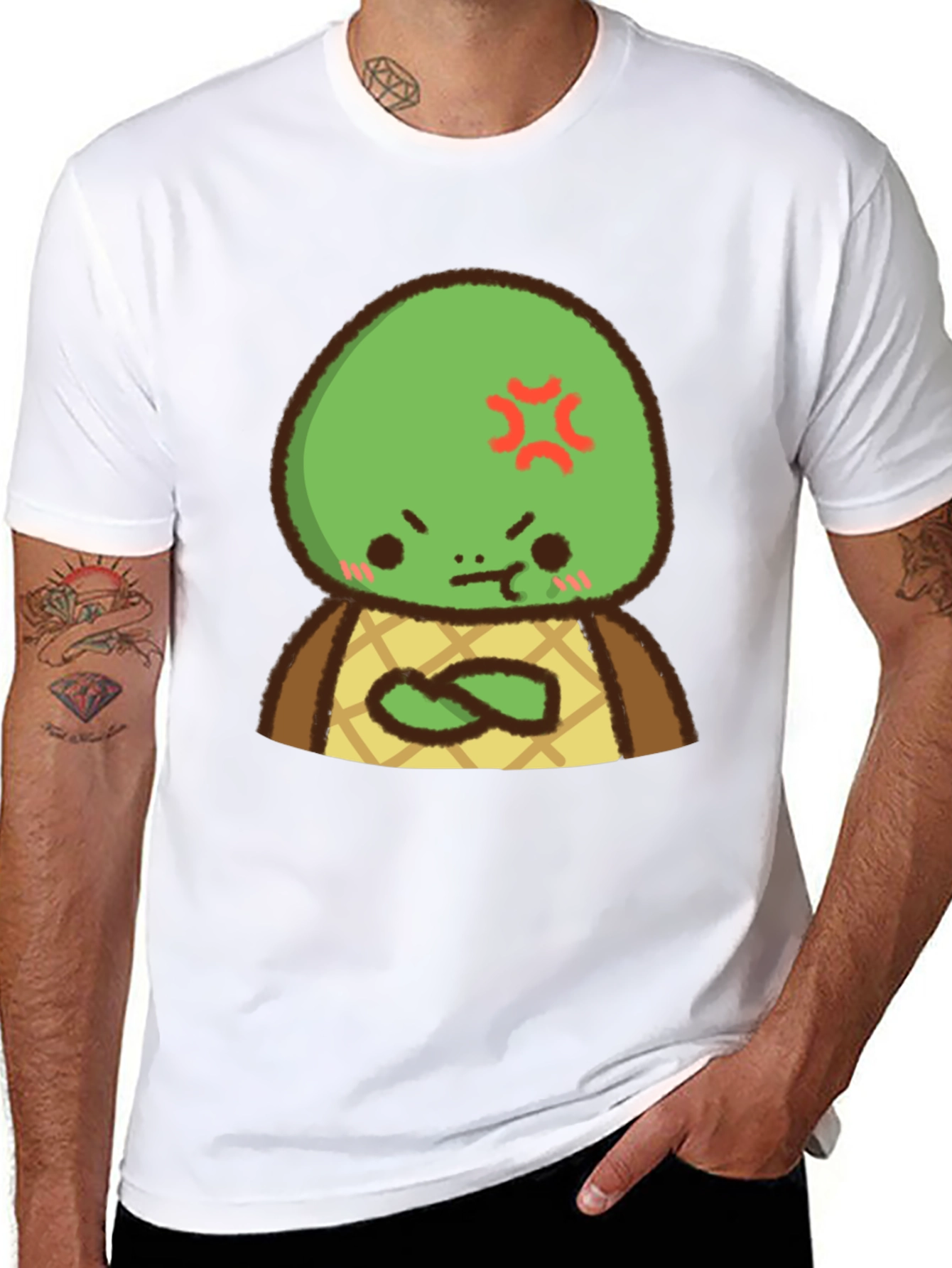 Angry Turtle Cartoon Graphic Tee - Black
