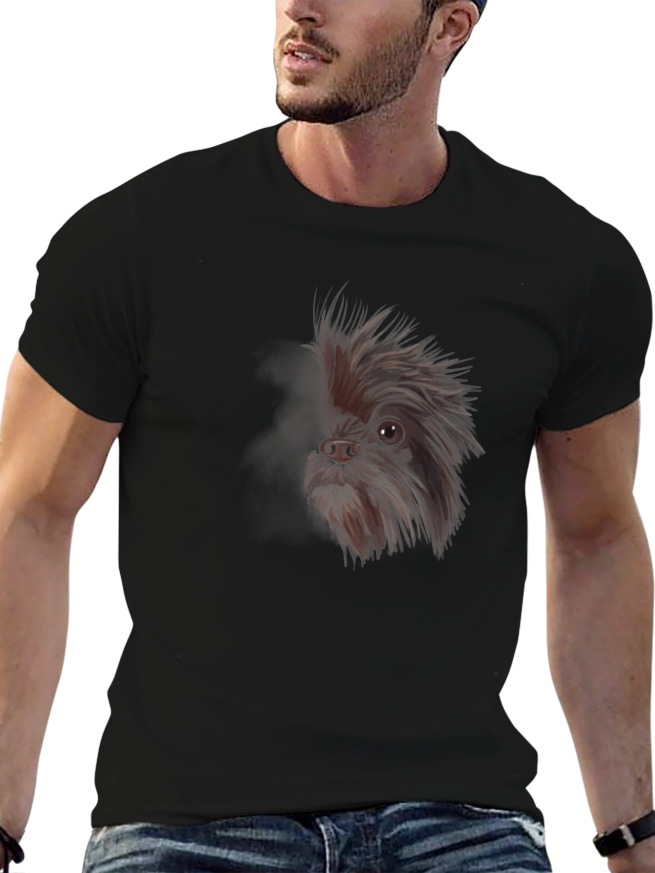 Dog Graphic Tee - Black Cotton T-Shirt