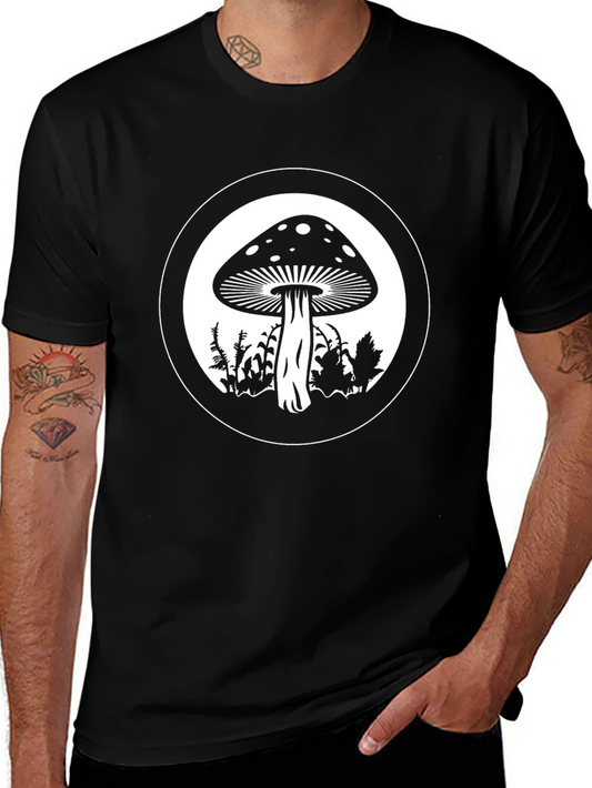 Mushroom Circle Graphic Tee - Black Cotton Blend