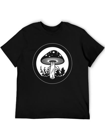 Mushroom Circle Graphic Tee - Black Cotton Blend
