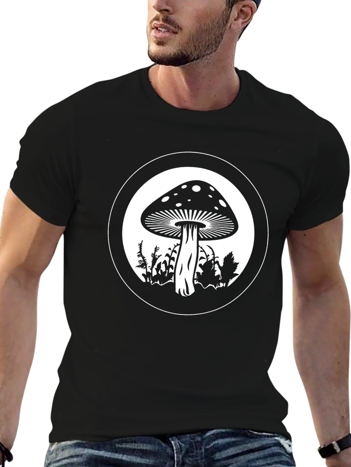 Mushroom Circle Graphic Tee - Black Cotton Blend