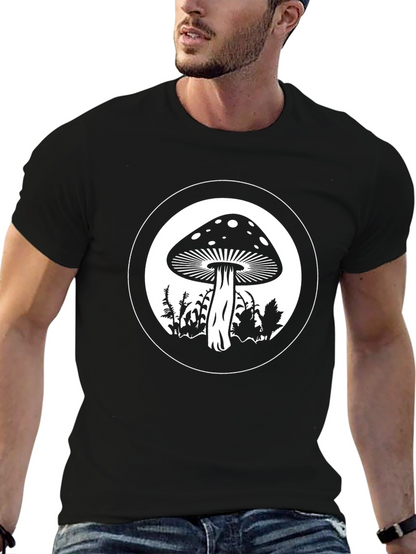 Mushroom Circle Graphic Tee - Black Cotton Blend