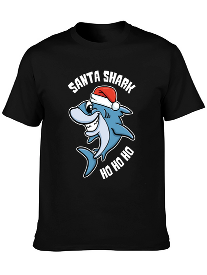 Santa Shark Ho Ho Ho Black T-Shirt