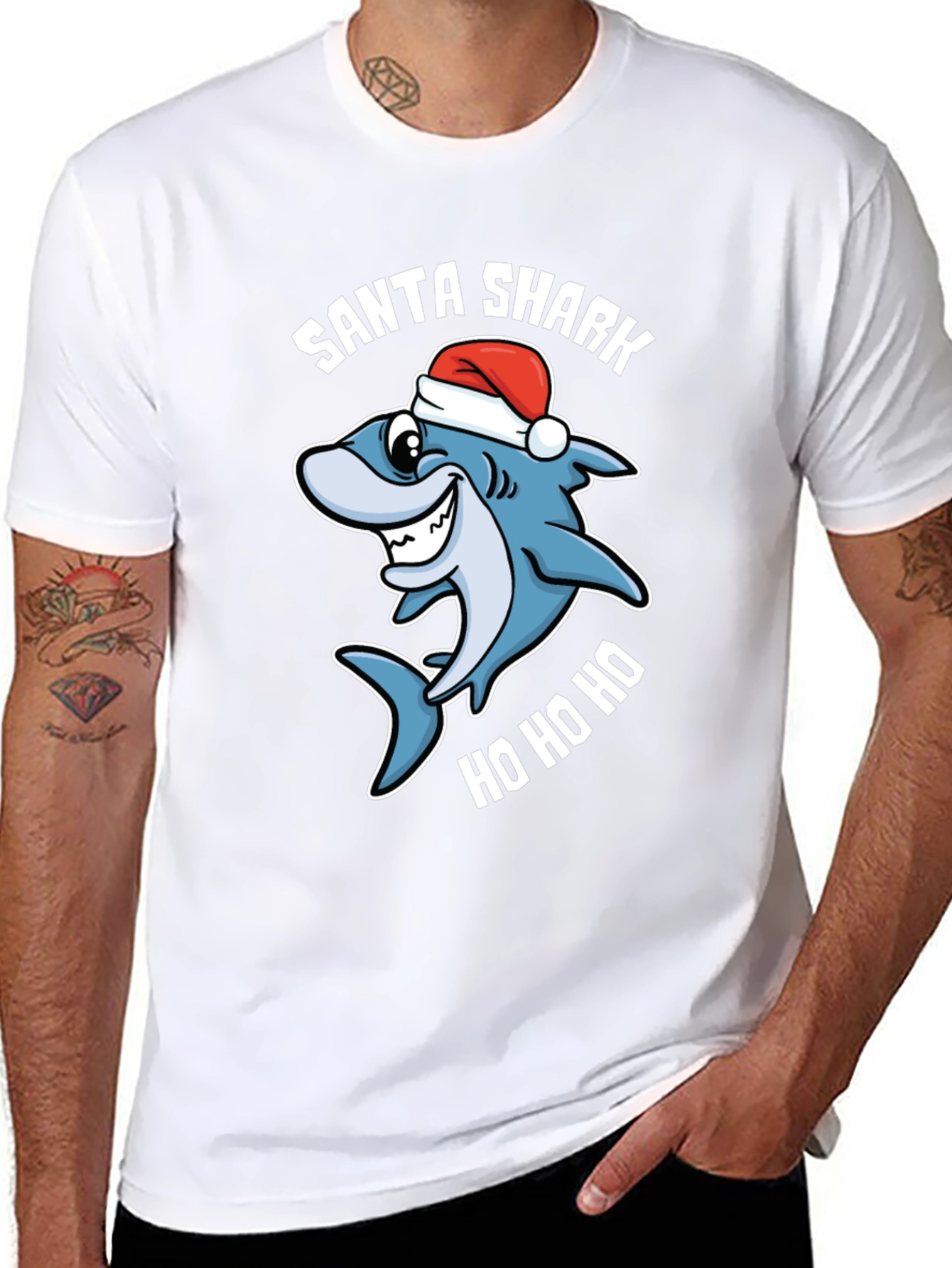 Santa Shark Ho Ho Ho Black T-Shirt
